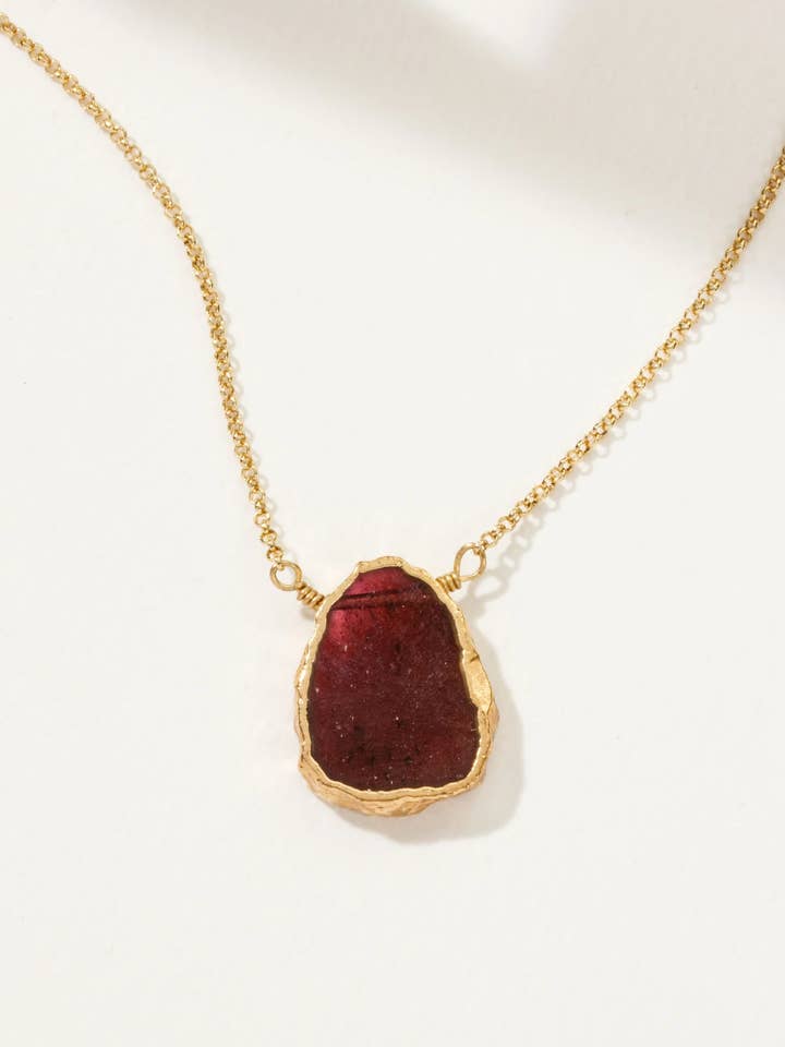 Earth, Wind and Fire Genuine Stone Necklace Gold - Garnet for wholesale by Luna Norte