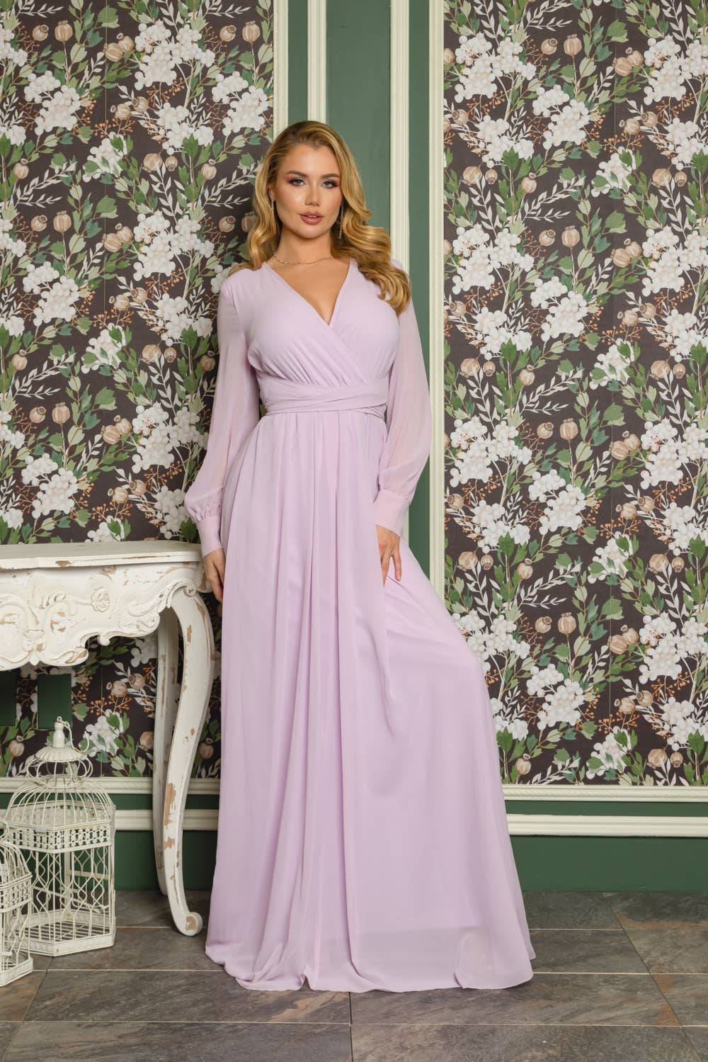 RICARICA INC. - Vendita all'ingrosso Vestito - Donna - 9011SO-ABITO LUNGO IN CHIFFON A MANICA LUNGA TINTA UNITA 12