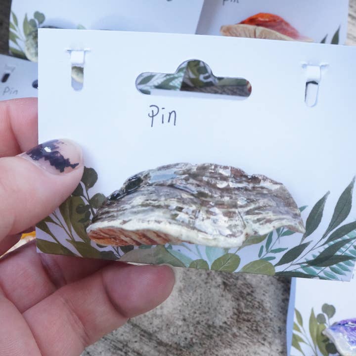 Goblin Grimm Gifts - Wholesale Lapel Pin/Button - Hand sculpted Shelf Mushroom Pins2