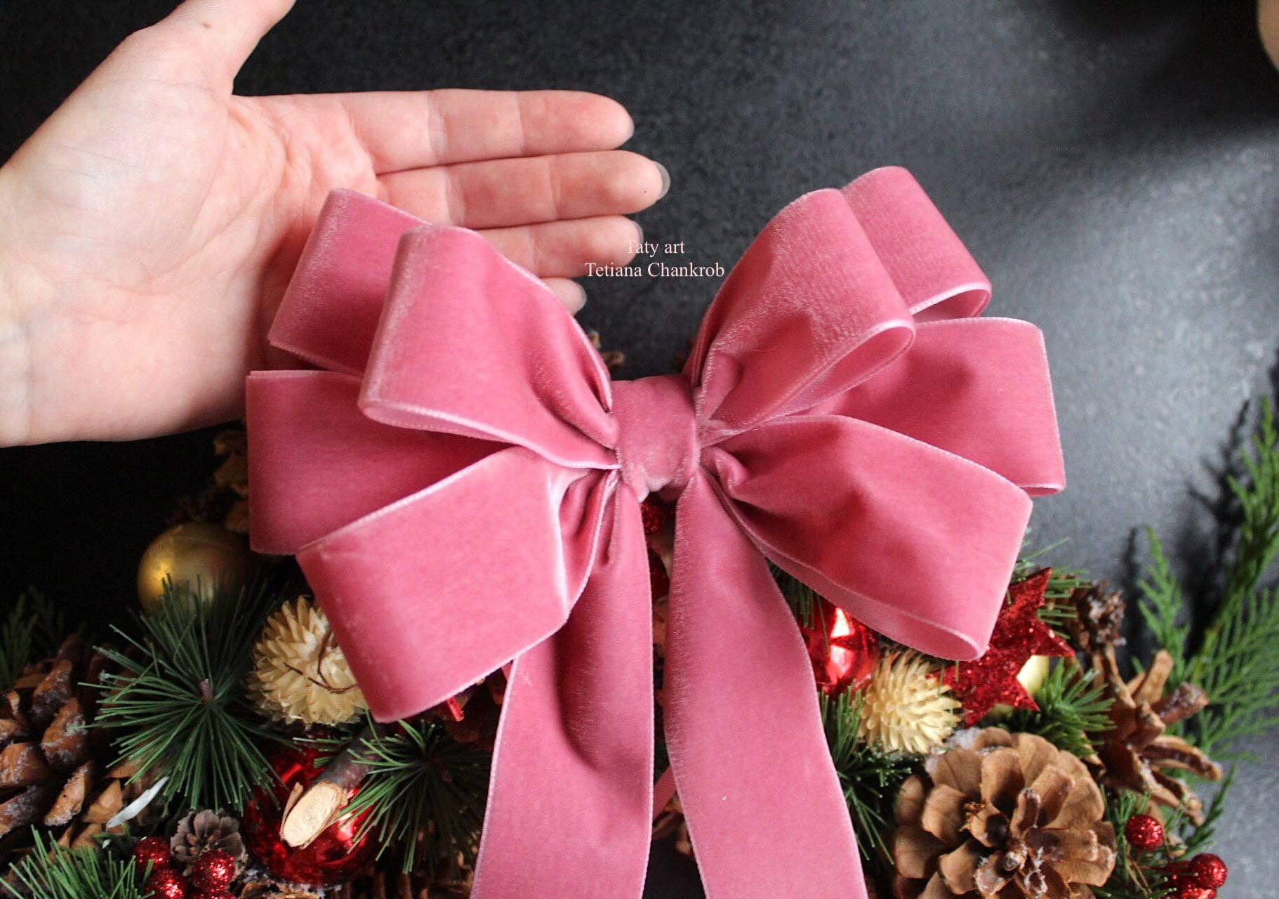 Idea Tatyart - Wholesale Tree Topper - 7" Velvet Christmas Bow Ties for Wreaths and Tree Toppers #22