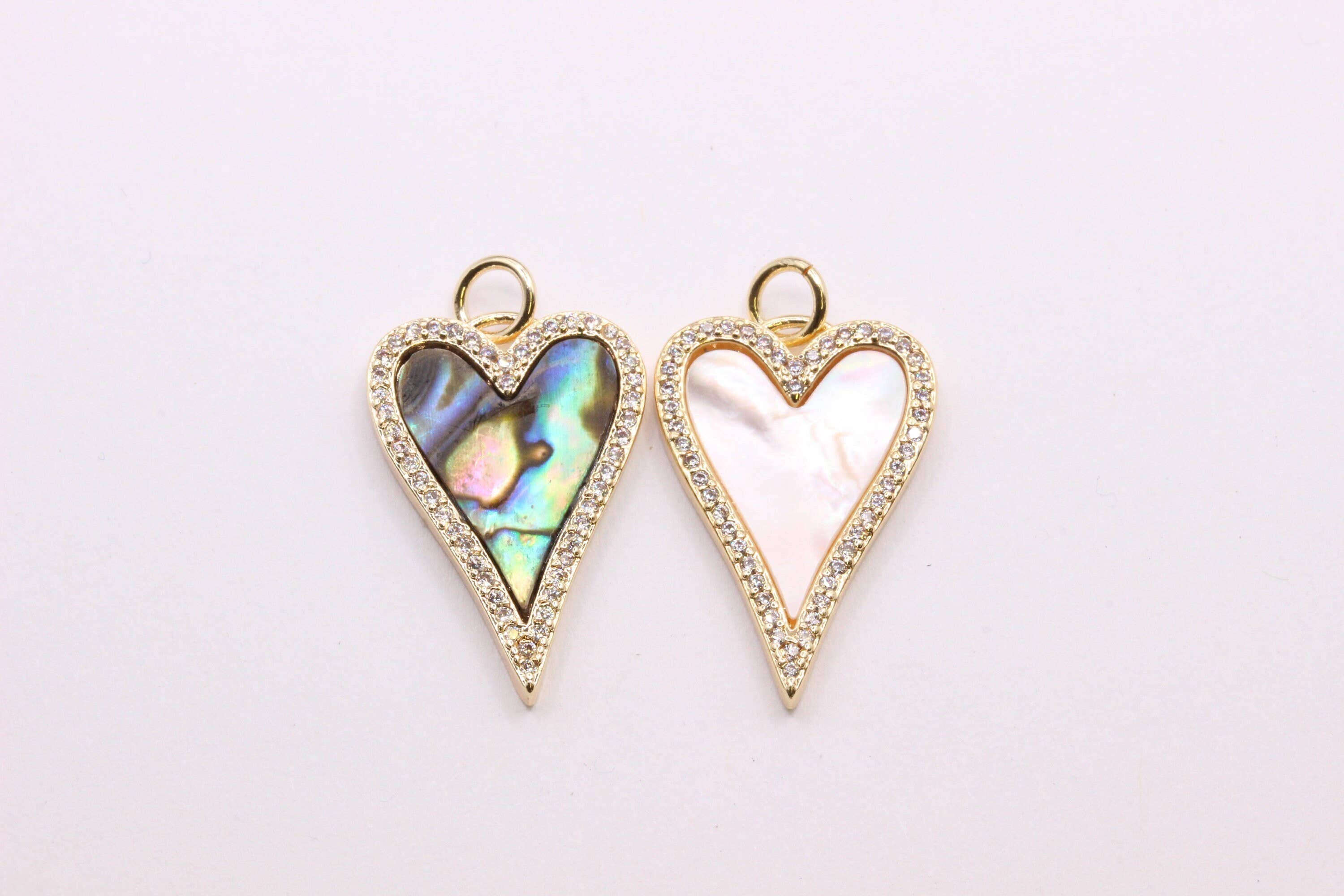 Jewel Pledge - Wholesale Individual Charm/Pendant - Elegant Elongated Heart Pendant with CZ and Shell  CPG2541