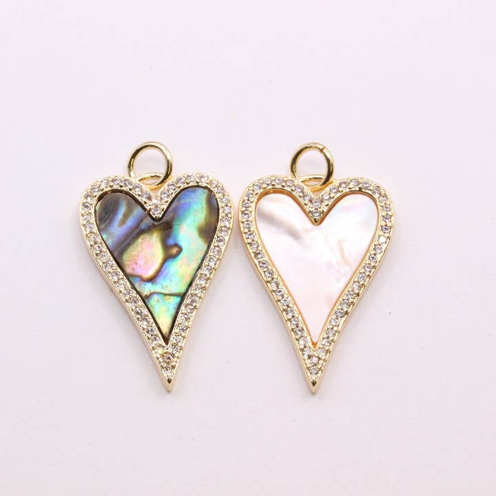 Jewel Pledge - Wholesale Individual Charm/Pendant - Elegant Elongated Heart Pendant with CZ and Shell CPG2541