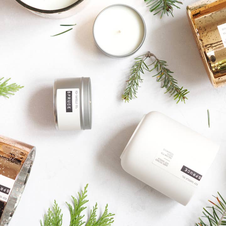 Spruce Coffee Table Candle for wholesale by Kip Candle Co