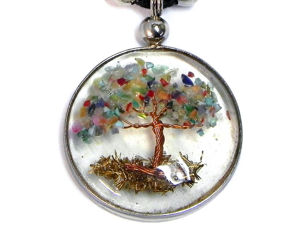 Pichincha - Wholesale Pendant/Charm Necklace - Round Acrylic Chip Stone Inlay Tree of Life Pendant Necklace11