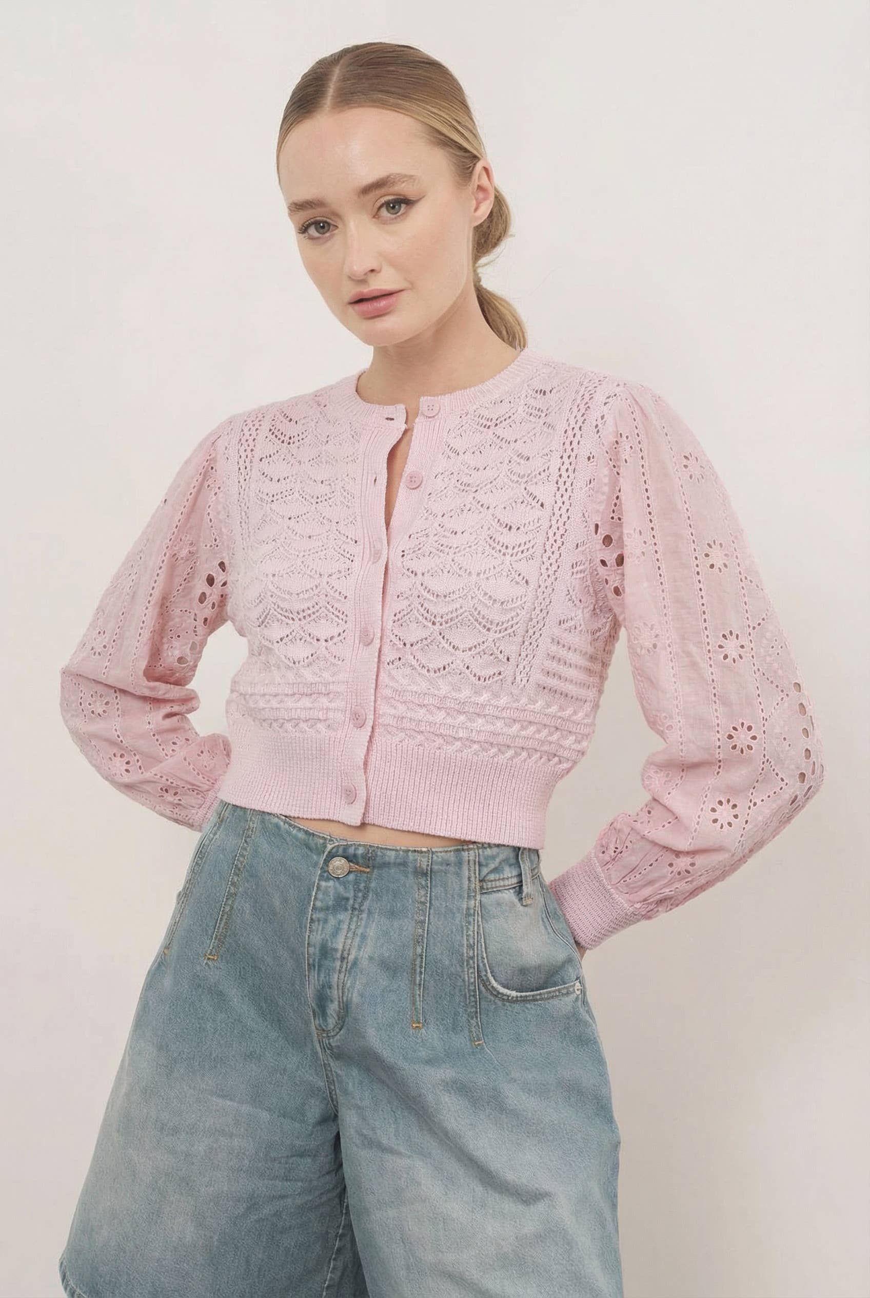 Aaron & Amber - Wholesale Cardigan - Women's - MAS2722 HENDRY 3/4 SLEEVES SEE THROUGH CARDIGAN18