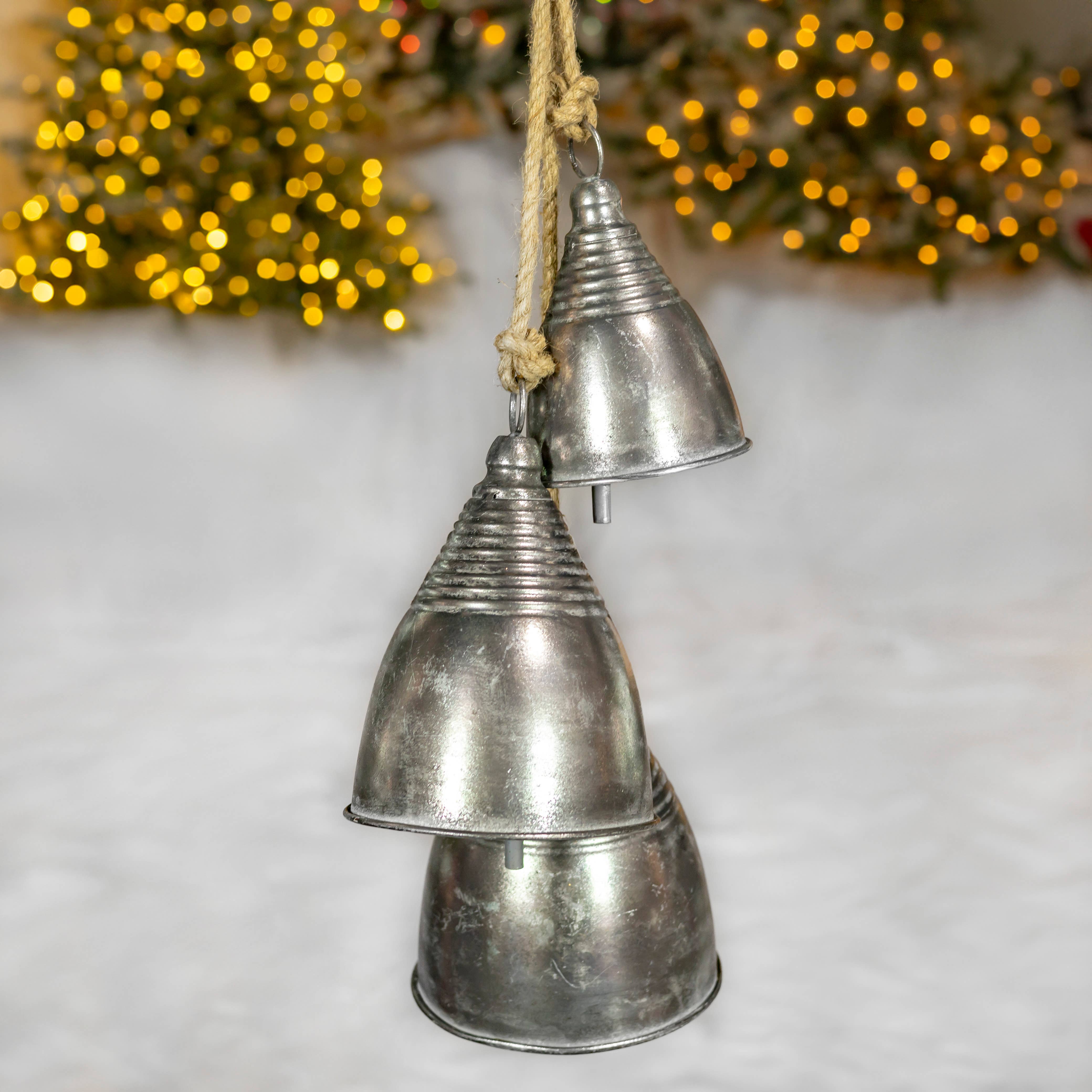 Zaer Ltd. International - Wholesale Christmas Decoration - "Blanfordia" Hanging 3-Piece Iron Bell Cluster - 7 Assorted12