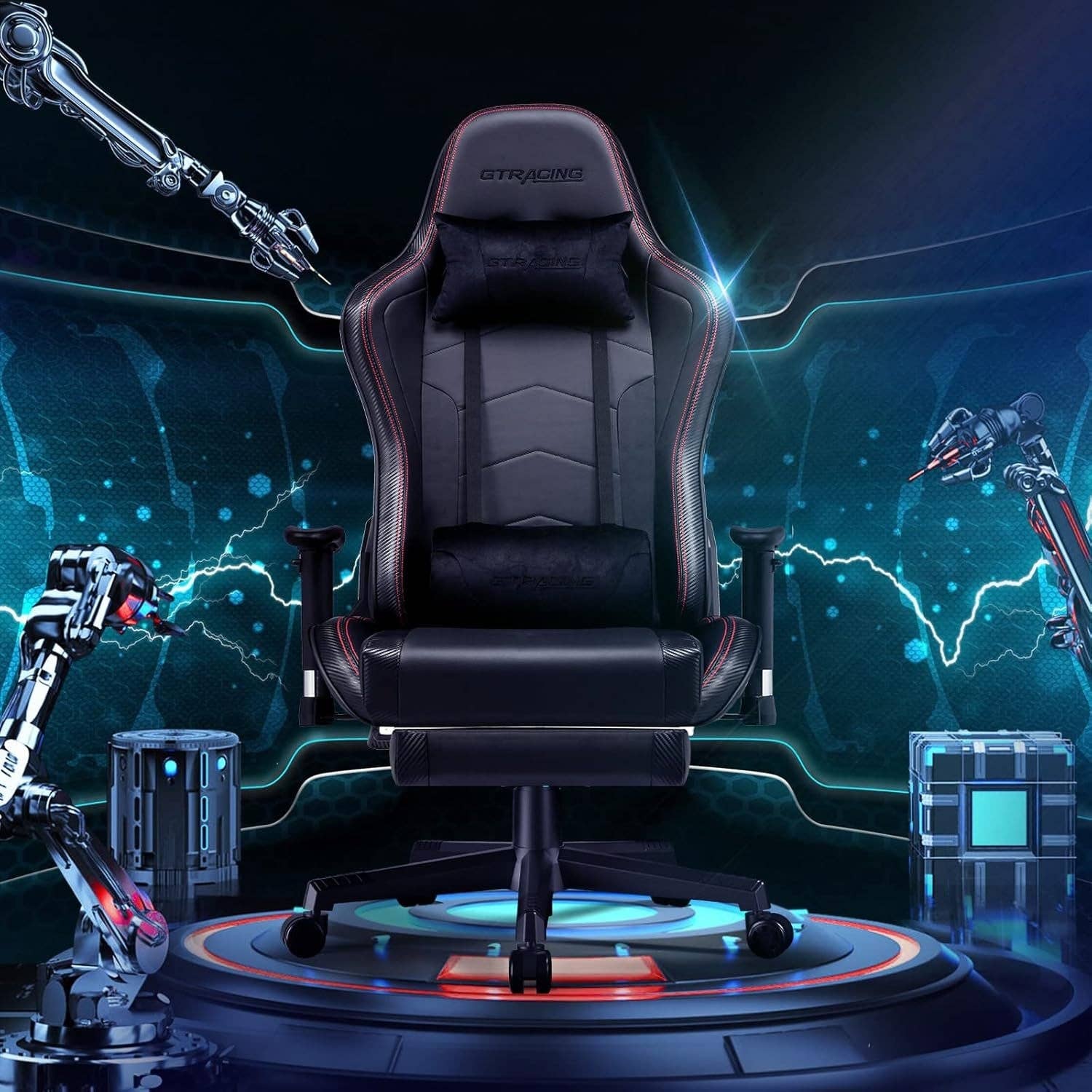 Black Gaming Chair With Footrest And Speakers Ergonomic Design for wholesale on Faire1