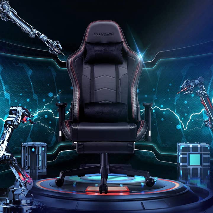 Black Gaming Chair With Footrest And Speakers Ergonomic Design for wholesale on Faire1