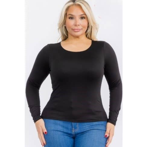 Curve Market - Vendita all'ingrosso Top in maglia - Donna - Top a maniche lunghe aderente con scollo rotondo taglia forte4