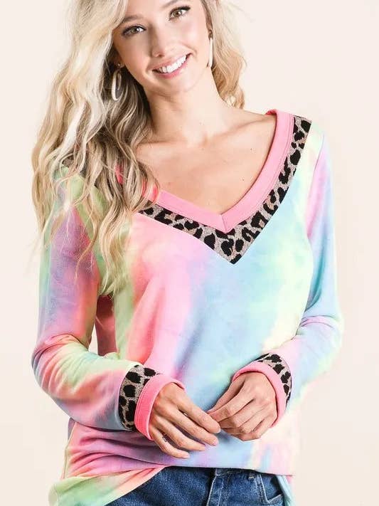 Top de Decote em V de Terry com Tie Dye BiBi por atacado de Queenado