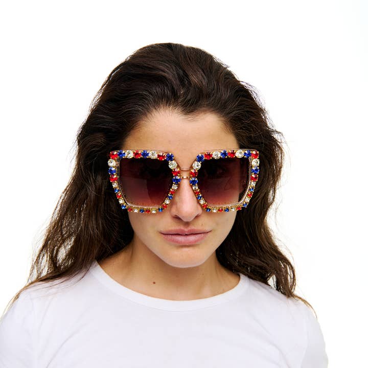 SongLily – Großhandel Sonnenbrille – Damen – Sonnenbrille mit roten, weißen und blauen Steinen