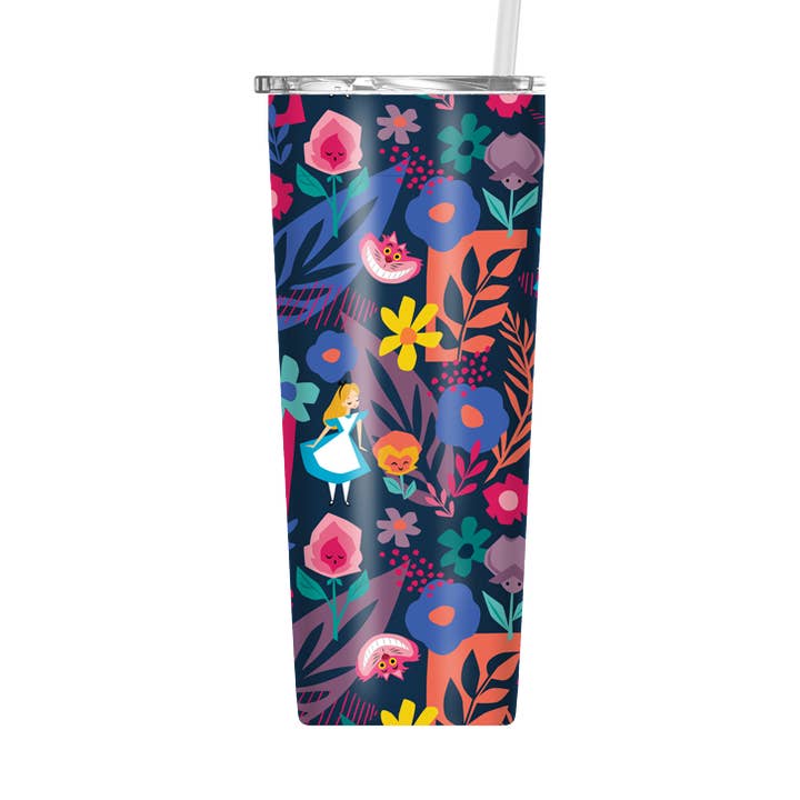 Alice in Wonderland Floral 22oz Stainless Steel Tumbler for wholesale by Silver Buffalo