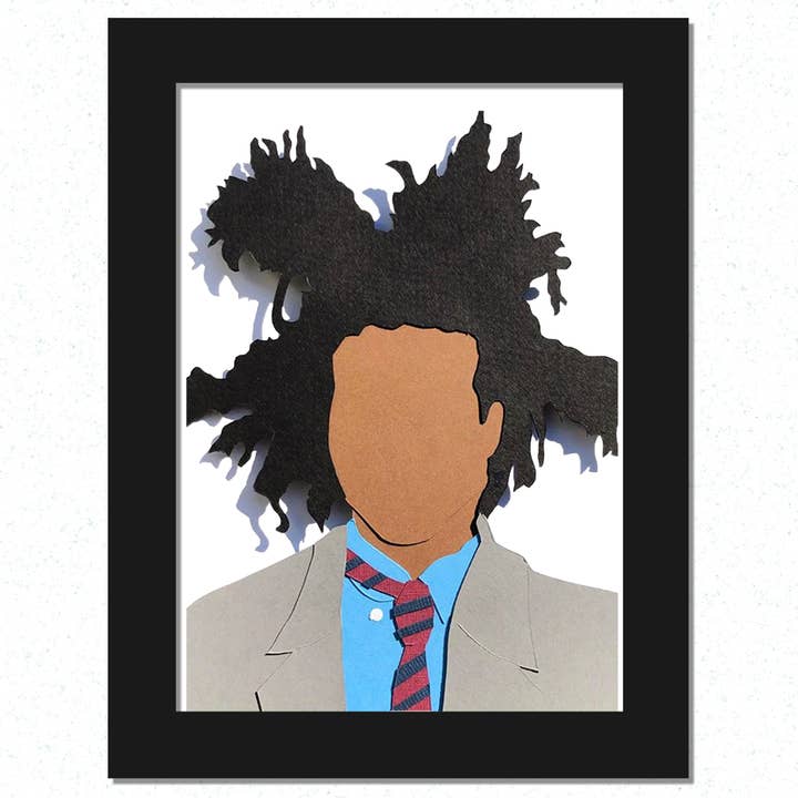 Portrait d'art en papier Basquiat : Encadré, Fait main pour la vente par Paper for the People