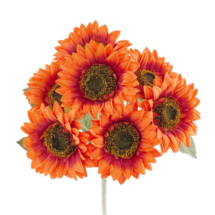 17"L Sunflower Bush X 7 Burnt Orange/Burgundy FN164734 for wholesale by DecoExchange