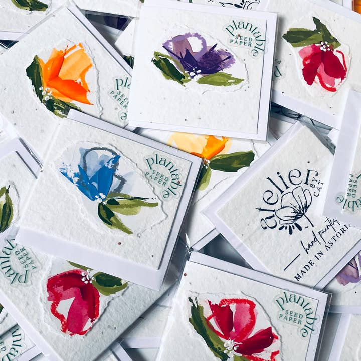 Atelier By Cat - Wholesale Everyday Greeting Card - mini Seed Paper Cards, Plantable Eco Friendly, Hand Painted