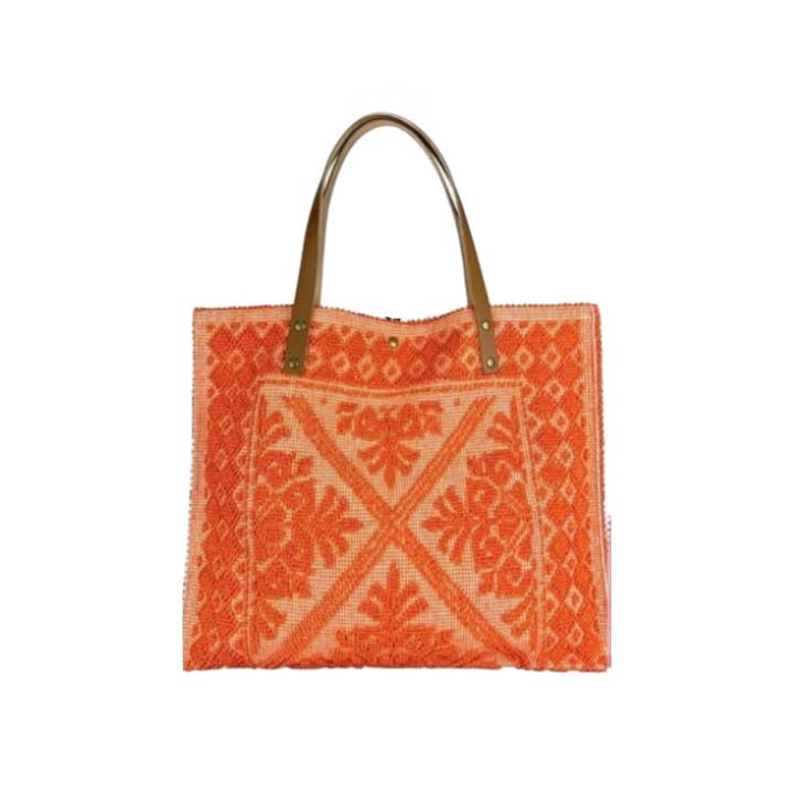 Louisa lee - Wholesale Shoulder Bag - Women's - LARGE TAPESTRY TOTE BAG TRIMMED WITH LEATHER10