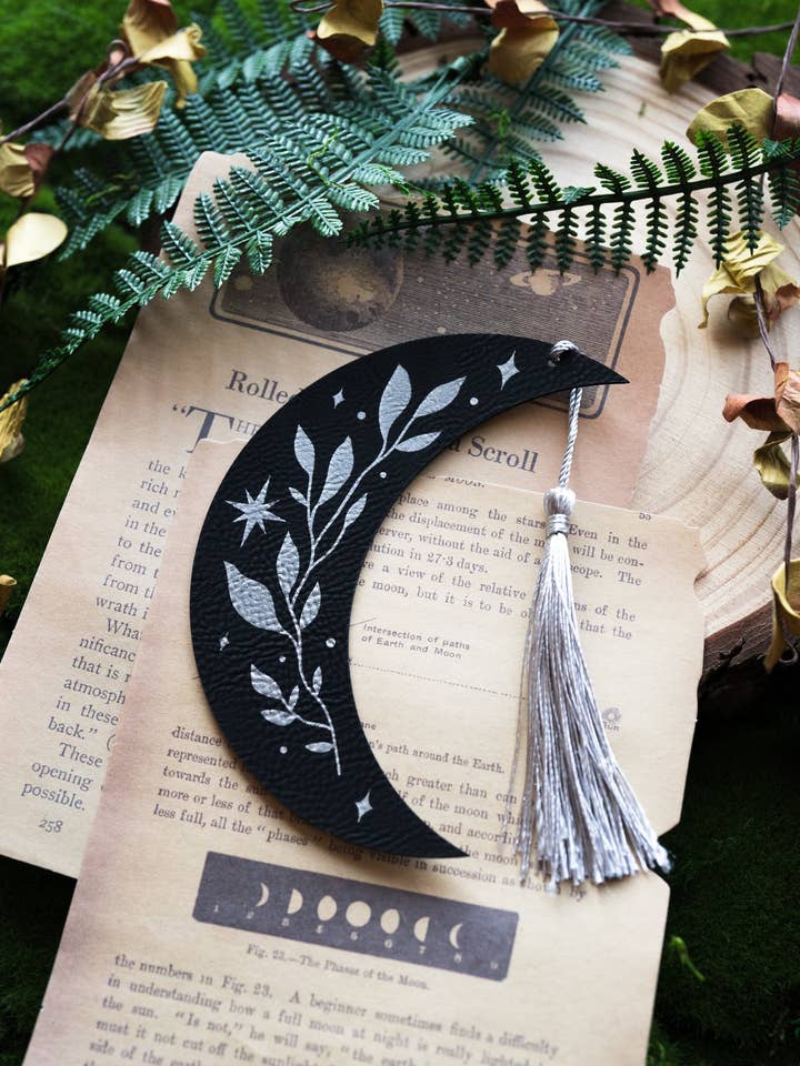 Floral Moon Faux Leather Bookmark for wholesale by The Bookish Atelier