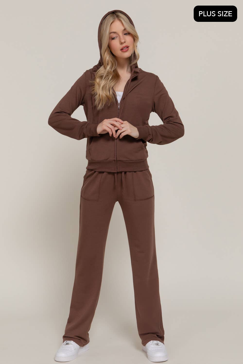 Active Basic | Active USA - Wholesale Lounge Set - Women's - [PLUS SIZE] Long Slv Hoodie Jacket & Pants Sweatsuit Set  32