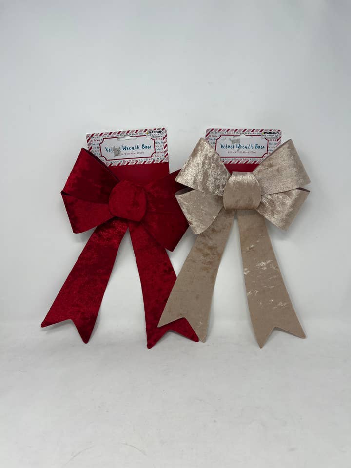 8.25" x 14.75" Velvet Wreath Bow Assorted Colors for wholesale by USA HomeMax