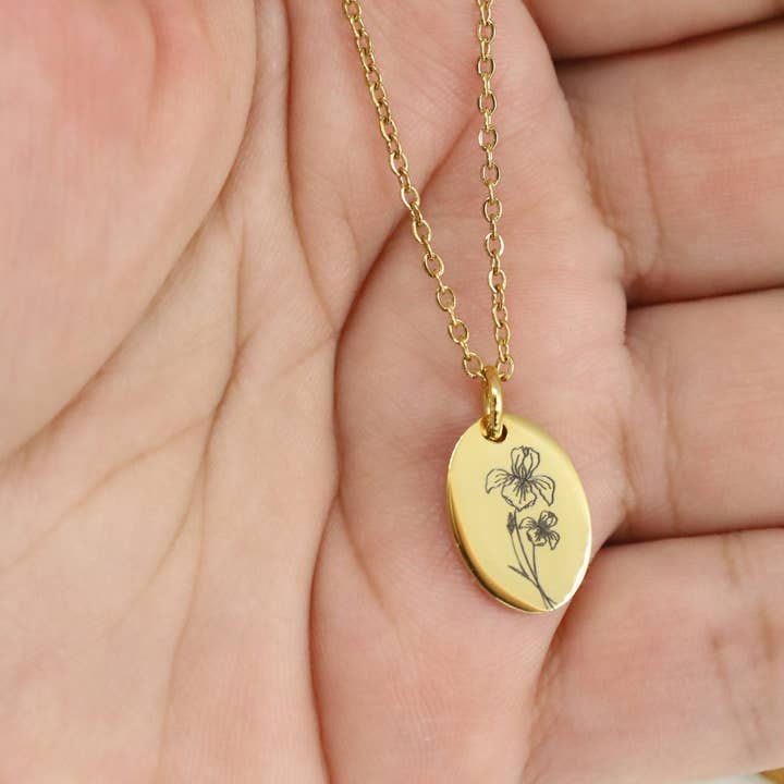Life Prints Products – wholesale Pendant/charm necklace – Birth Month Flower Necklace: Poppy, Morning Glory, Sunflower