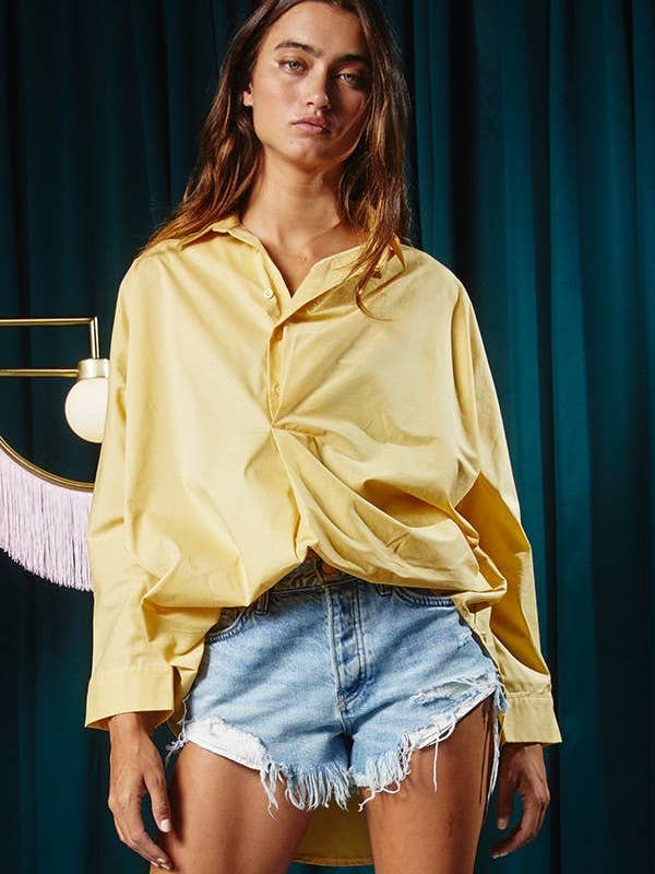 IT1815 UDSALG I OUTLET Oversized Vævet Skjorte med Knapper for engroshandel hos BUCKETLIST OUTLET