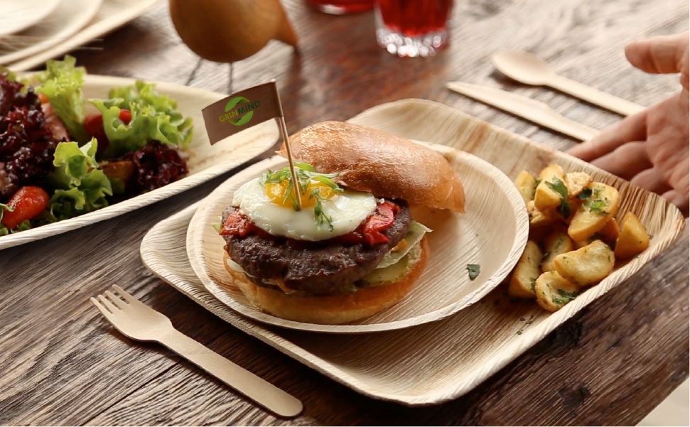 Eko Future - Venta al por mayor Platos desechables - Platos rectangulares de hoja de palma con 2 compartimentos, 11 x 6 pulgadas (200 unidades/caja)2