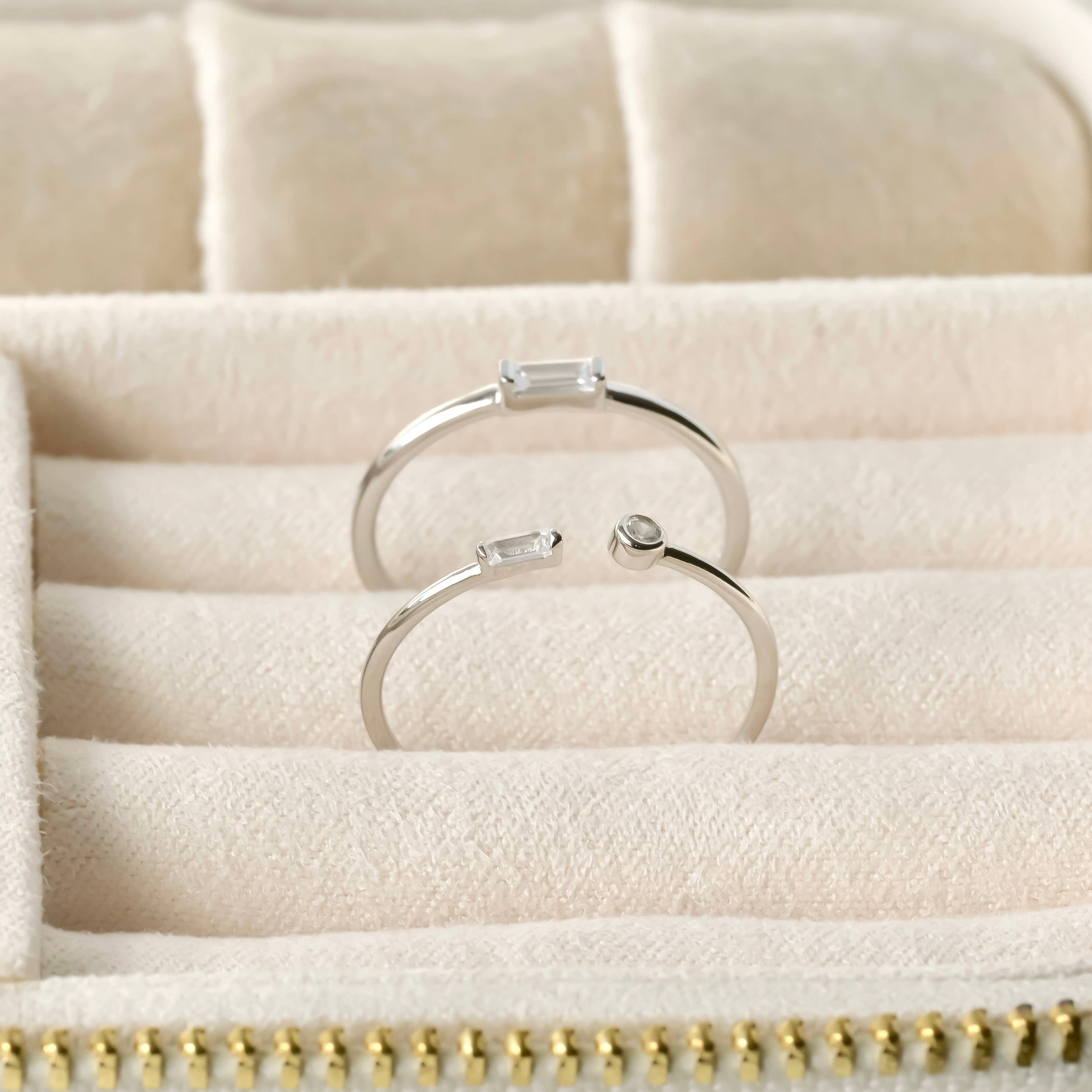 Blueyejewelry - Vente Anneau/bague à empiler - Bagues en argent 925 et diamants - Bague avec lunette - Bague baguette8