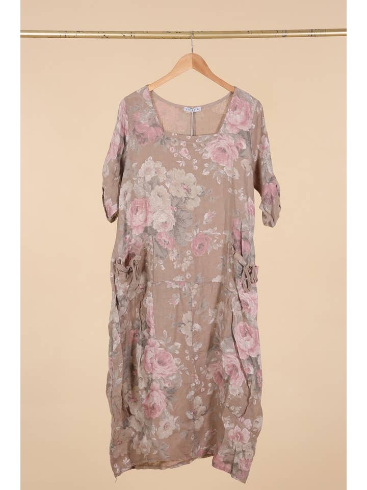 la maison des fibres naturelles – Großhandel Kleid – Damen – Leinenkleid mit floralem Muster, 100 % Leinen, Modell 6796737