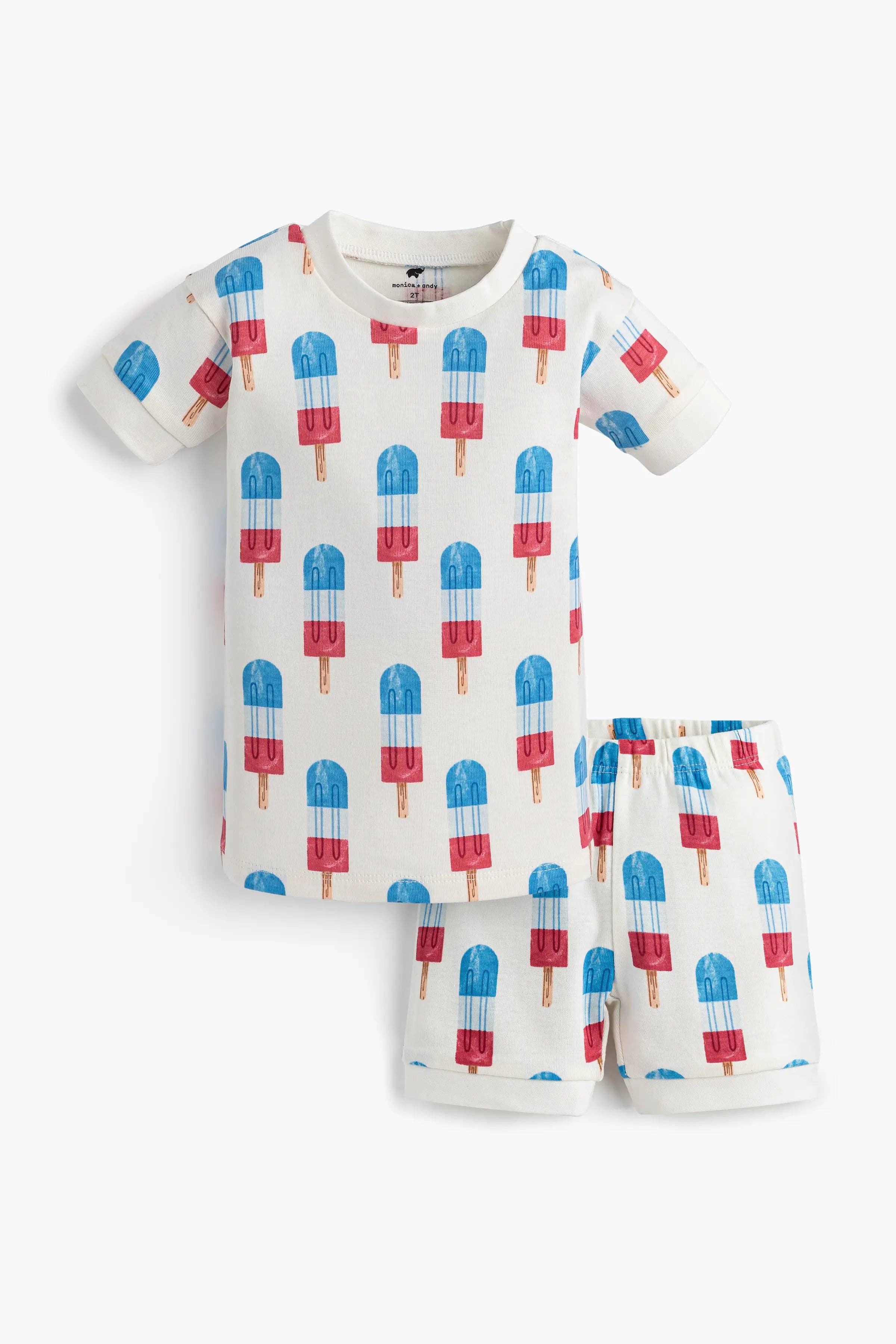 Monica + Andy - Wholesale Sleepwear Set - Kids - 4th of July Two-Piece Shorty Pajama Set_Americana Ice Pops1