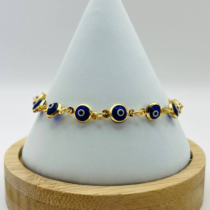 Loli - Wholesale Link & Chain Bracelet - Lux Crystal Chain Evil Eye Bracelet - Silver - Gold Color