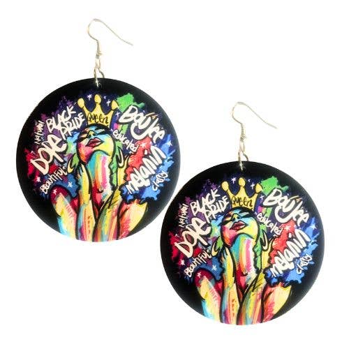 Melanin Queen Boujee Klassiska Statement Dinglande Träörhängen för wholesale av Kerena Nicole