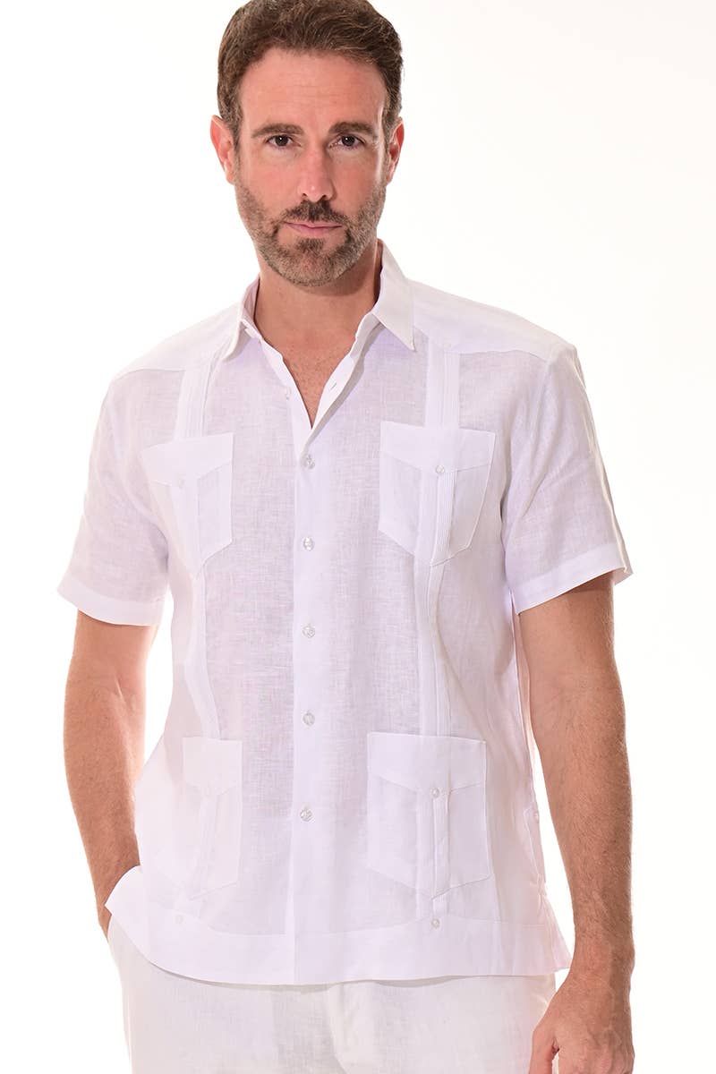 Azucar & Bohio - Wholesale Button Down Shirt - Men's - Men's Guayabera S/S Shirt 100% Linen Traditional-A-LS3990