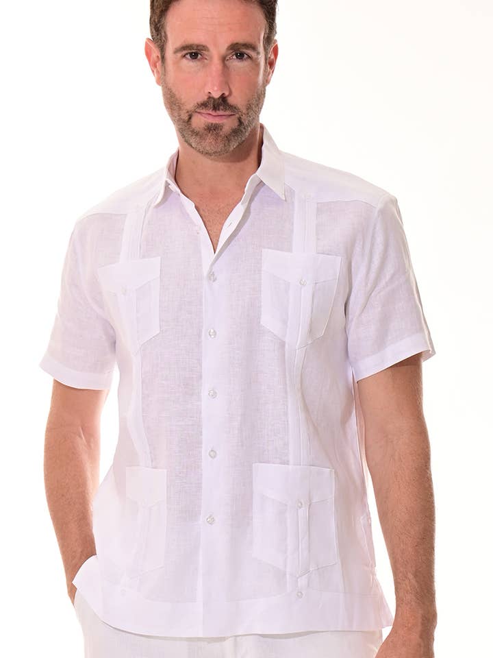 Men's Guayabera S/S Shirt 100% Linen Traditional-A-LS399 for wholesale by Azucar & Bohio