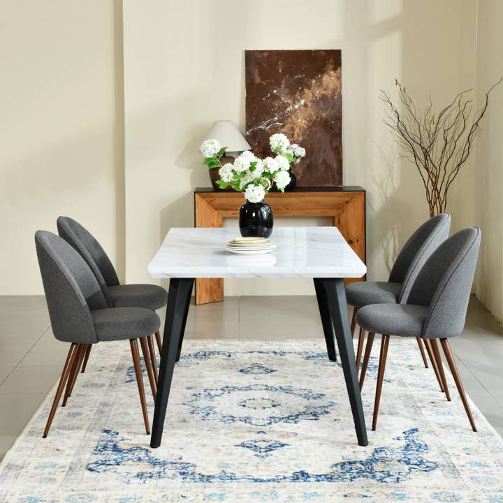 39F Inc. - Wholesale Patio Set - Modern Dining Set: Elegant Table with Four Grey Chairs