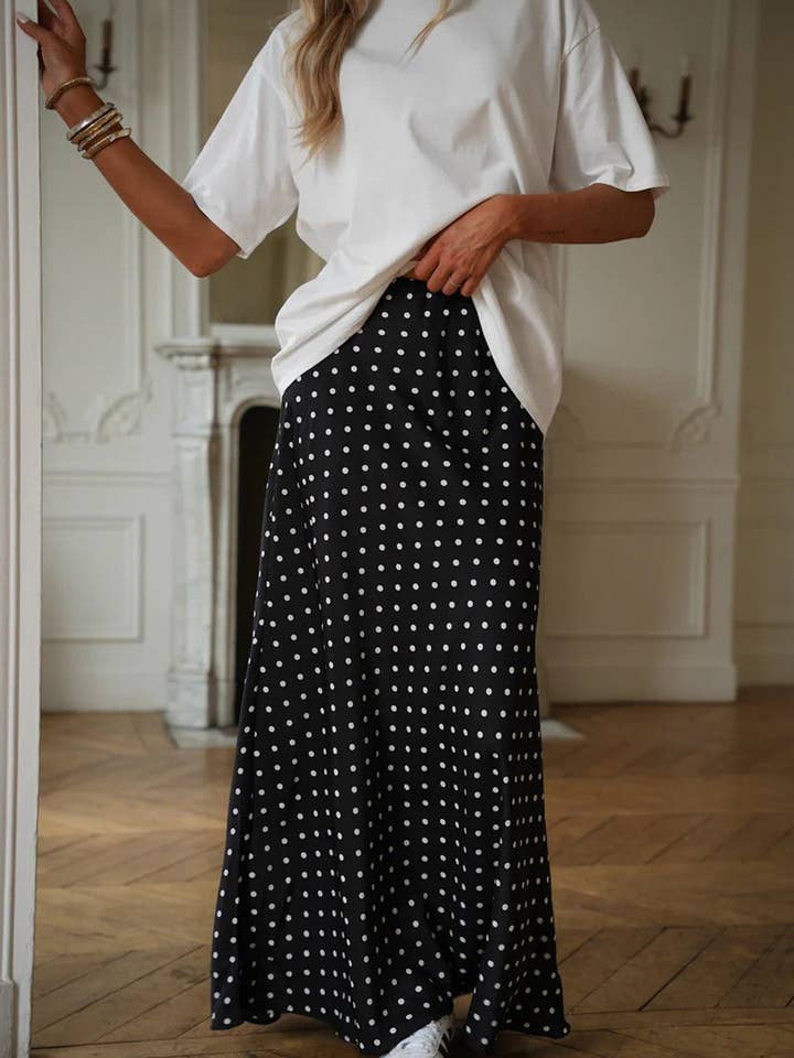 Mirella Polka Dot Maxi Skirt-Black for wholesale by Catwalk Wholesale