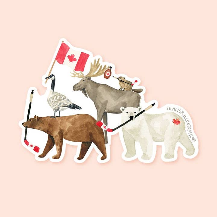 The Eh Team Canadian Animal Sticker for wholesale by Almeida Illustrations