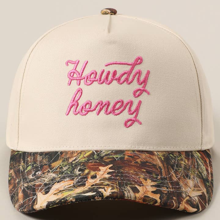 Fashion City - Wholesale Trucker Hat - Women's - Howdy Honey Embroidery Camo Two-Tone Trucker Hat