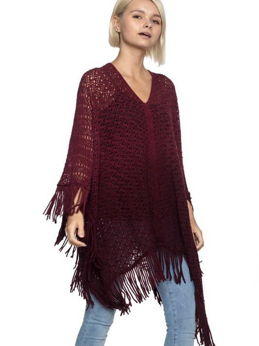 Funteze - Wholesale Poncho - Women's - Fringe Mesh Poncho1