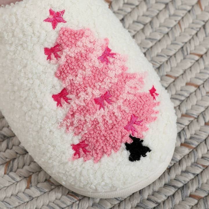 Comely Fashion – wholesale Slippers – Women's – Pink Christmas Tree Plush Home Slippers3
