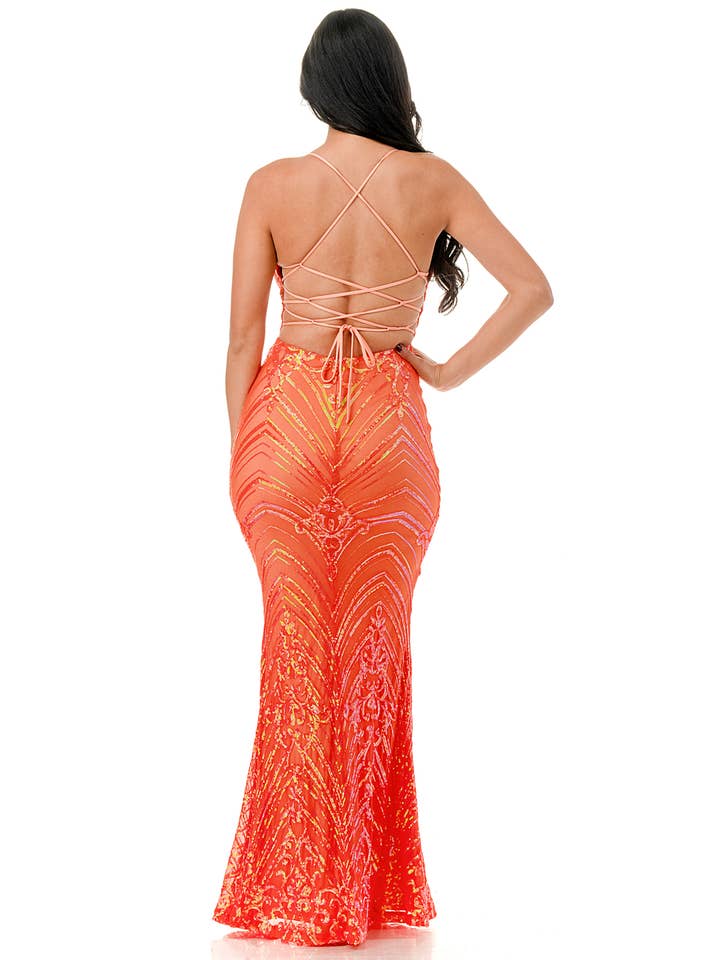 Lovesome - Vendita all'ingrosso Abito da sera - Donna - CD30602: ABITO SIRENA CON SCOLLO A V E PAILLETTES
