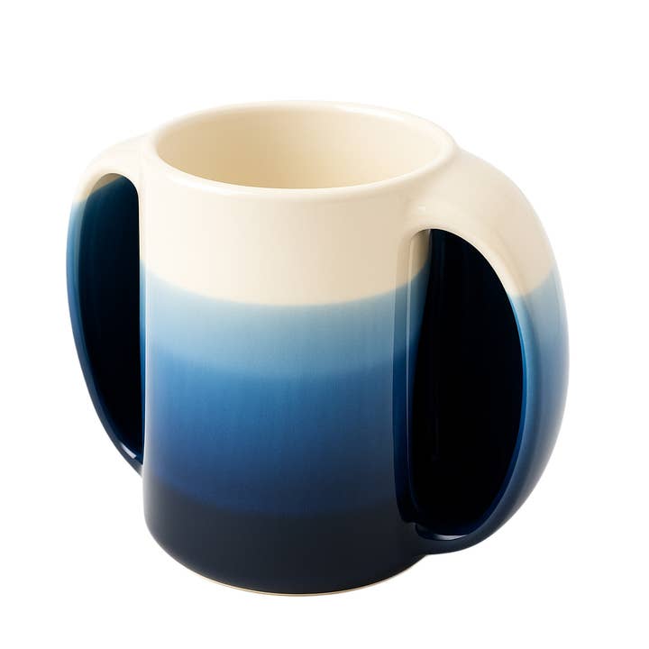 The Wine Savant / Khen Glassware - Wholesale Coffee Mug - Double Hand Warmer Mug, Handmade Pottery - Ocean Blue