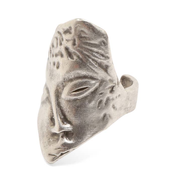 Handmade Face Brass Ring In Silver Plated - ZRC-013 for wholesale by Chanour