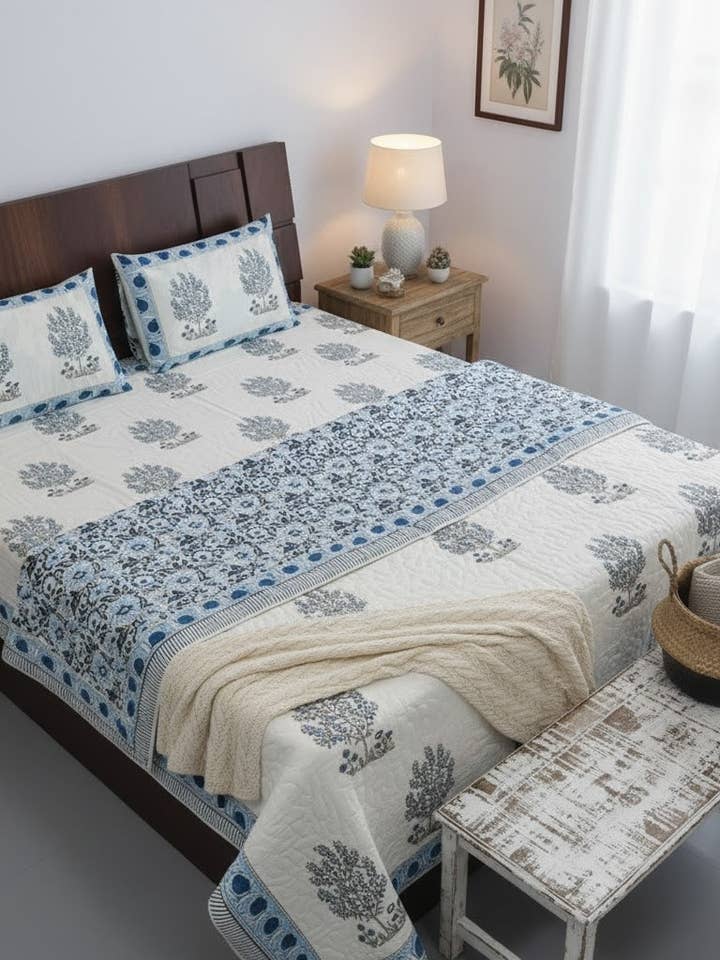 Couverture/Couette Artisanale en Coton Bio de Jaipur #2 pour la vente par Akshu & Ameirah