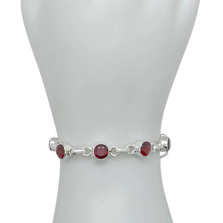 Amberman - Wholesale Link & Chain Bracelet - Garnet Sterling Silver Link Bracelet