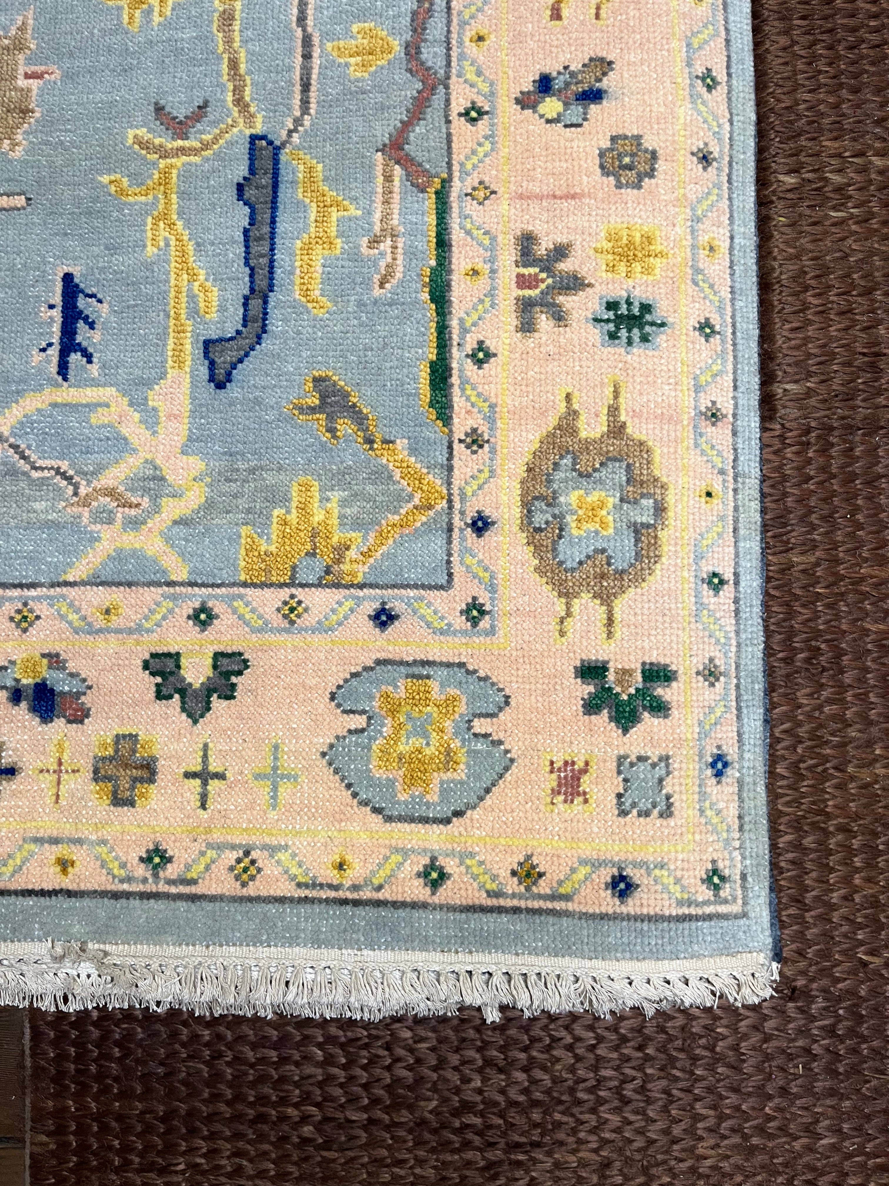 Banana Manor Rug Co. - Wholesale Area Rug - Sharon Ventura  5x7 Sky Blue Hand-Knotted Oushak Rug4