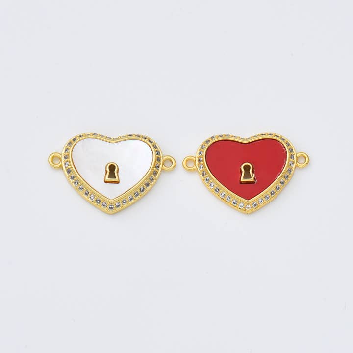 Shell Pearl Heart Lock Charm Connector in Gold Filled, CN477 for wholesale by Beads Creation