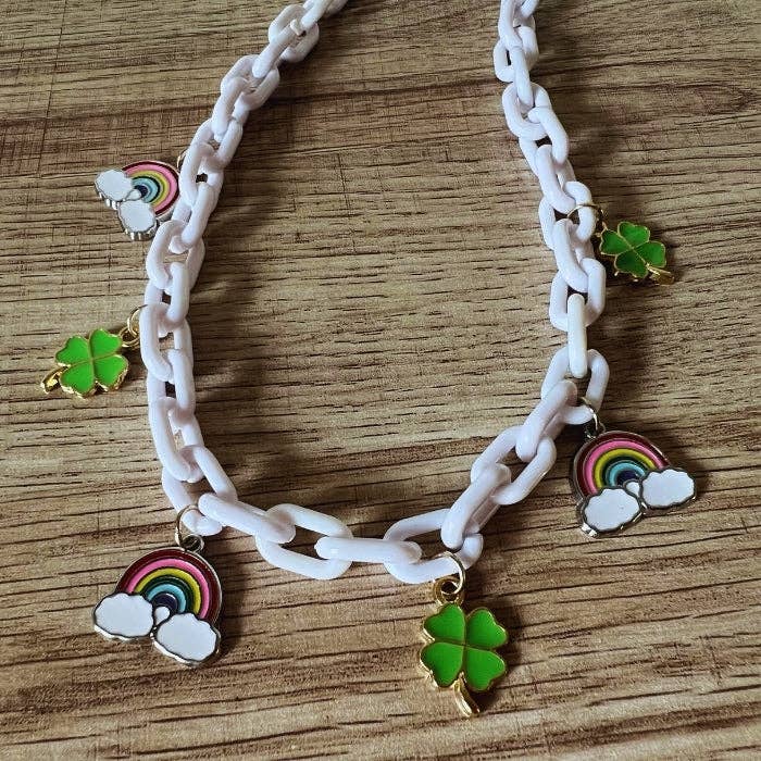 Paddy's Rainbow + Clover Charm Necklace for wholesale by Wake and Make