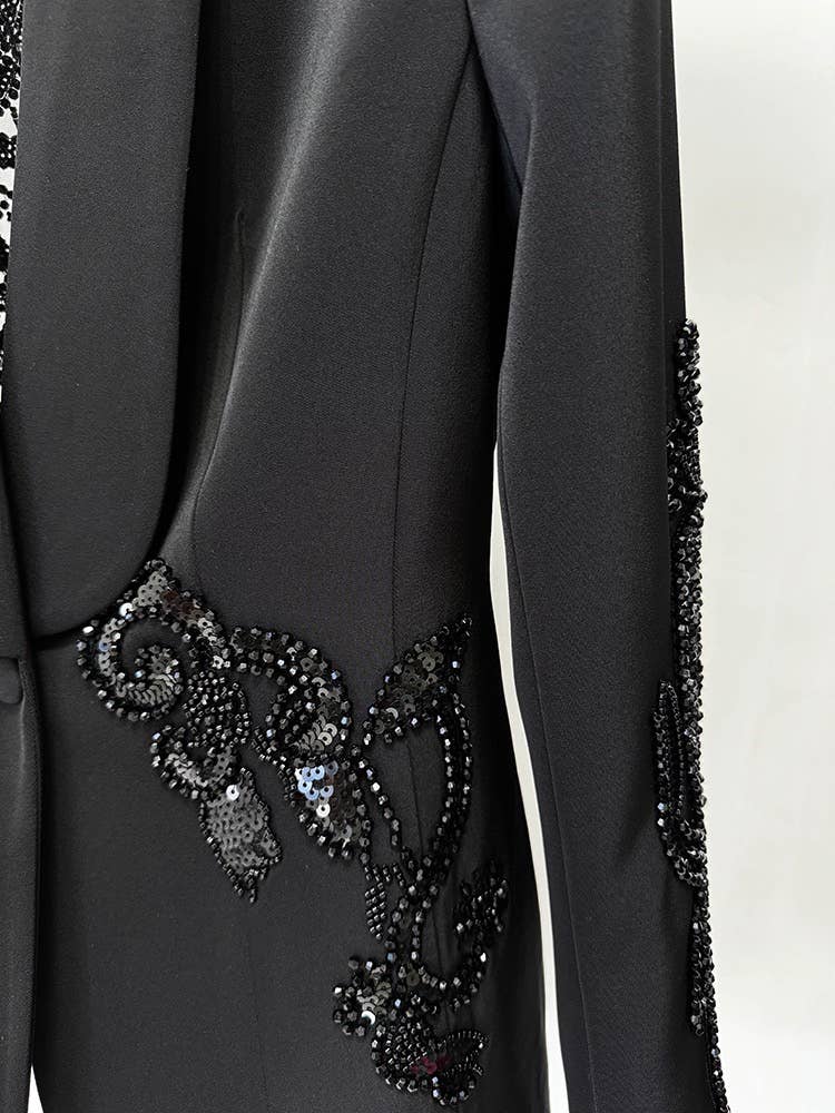 Black 4Y Mesh Stitching Beaded Suit Jacket with Chiffon Trousers for wholesale on Faire4