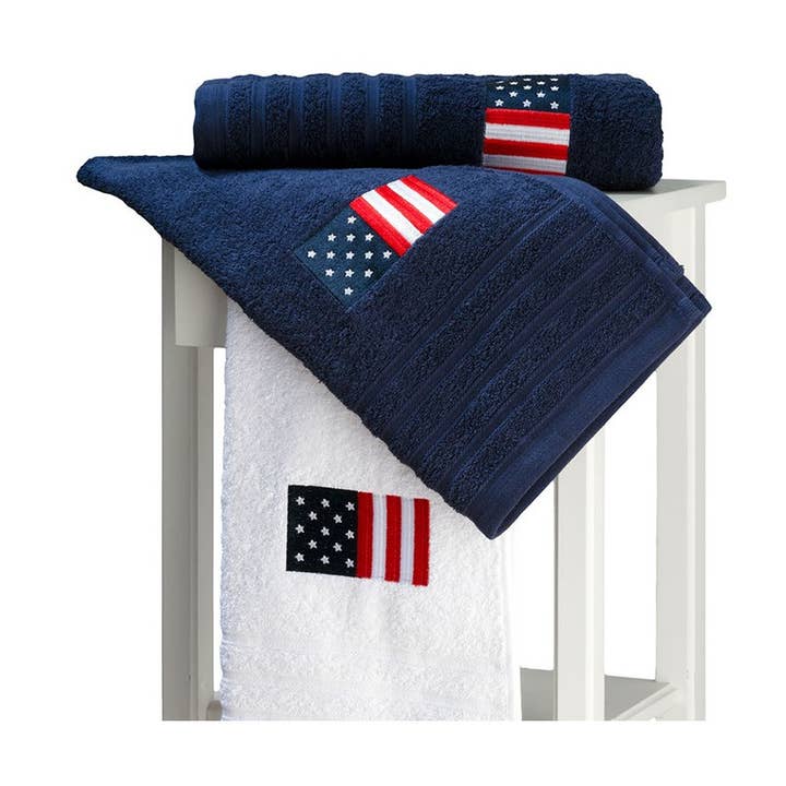 Barceló Hogar - Vente Ensembles de serviettes - Lot de 3 serviettes brodées en éponge américaine « Usa » avec sac0