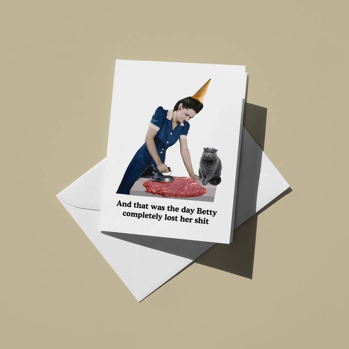 Betty Lost It Funny Dark Humor Birthday Card for wholesale by Henny Penny Studio